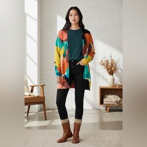 ** SOLD **
Chico's Multicolor Abstract Open Cardigan